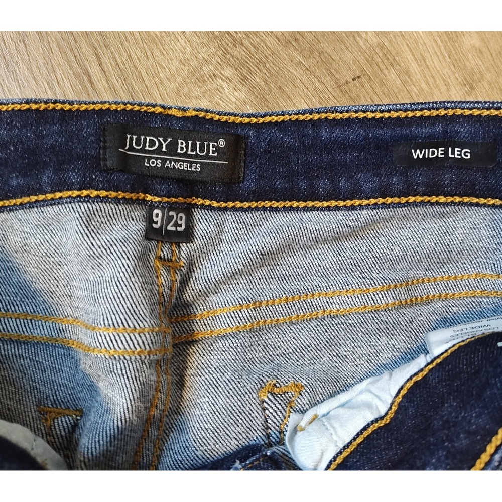 Judy Blue Wide Leg Jeans Womens 9/29 Dark Wash Raw Hem High Rise JB82517DK - Picture 5 of 12
